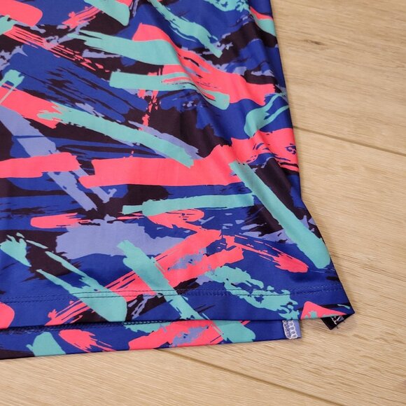 YATTA Golf Performance Polo Shirt Mens XL Blue Pink Green Line Splatter Print - Picture 2 of 5